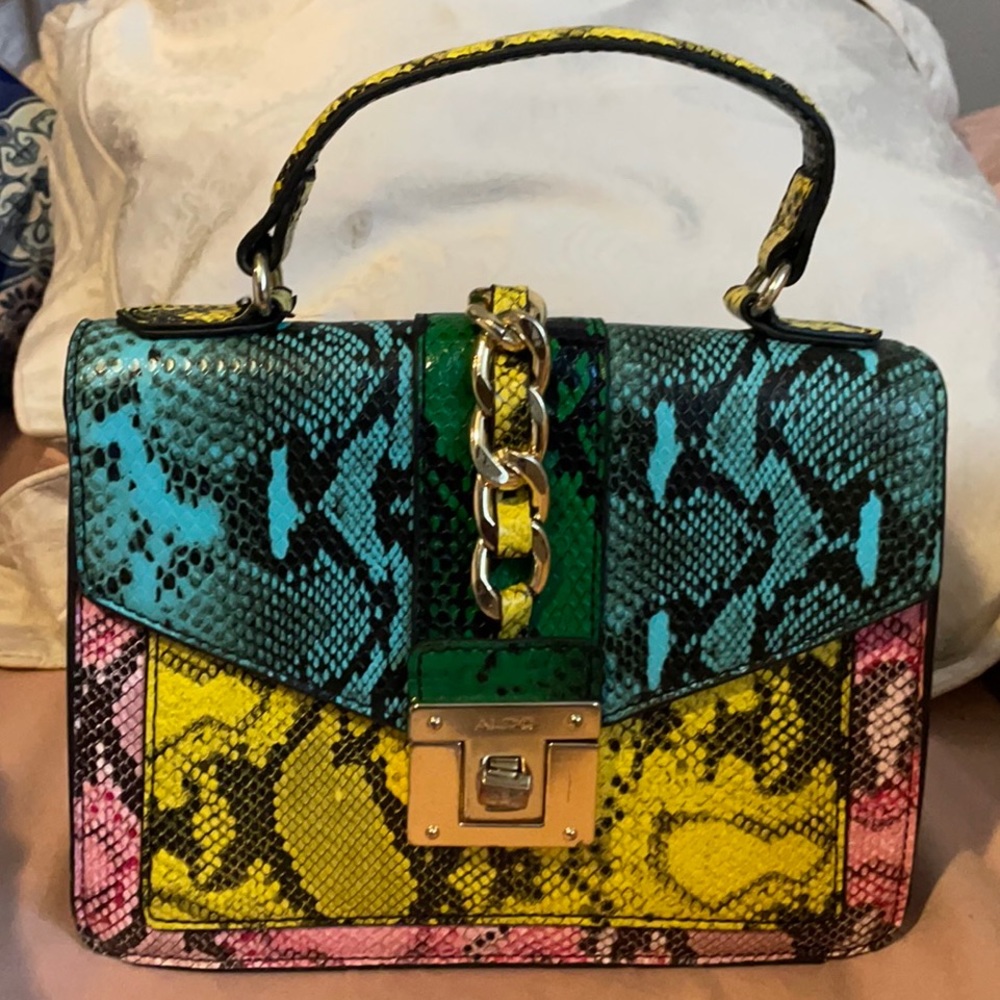 ALDO multi color snake skin print small bag with matching adjustable strap